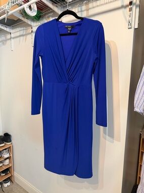 Maggy London Cobalt Blue Long-Sleeve Faux-Wrap Dress